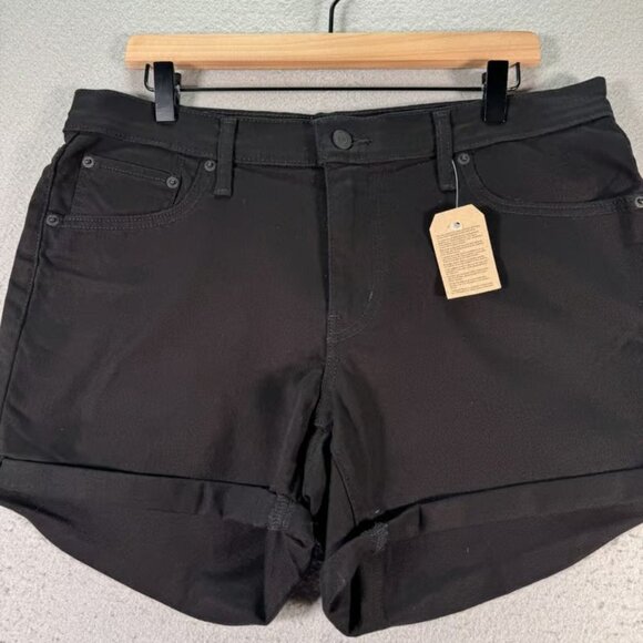 Levis Mid Length Jean Shorts Womens 32 Black Cuffed Roll Up Classic Outdoor 4" - Picture 1 of 4